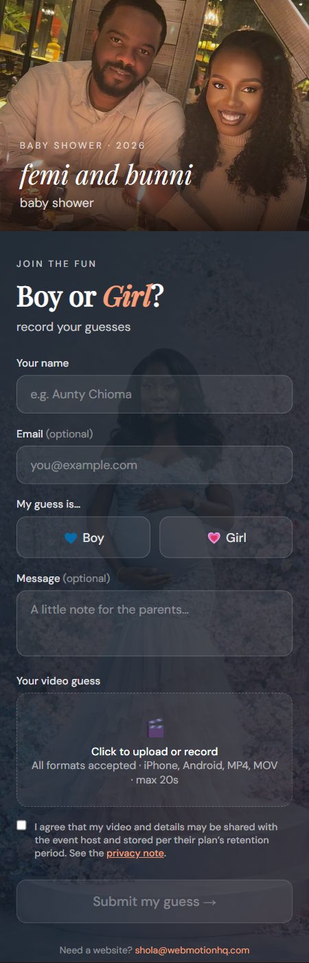 BabyGuess guest upload page on mobile